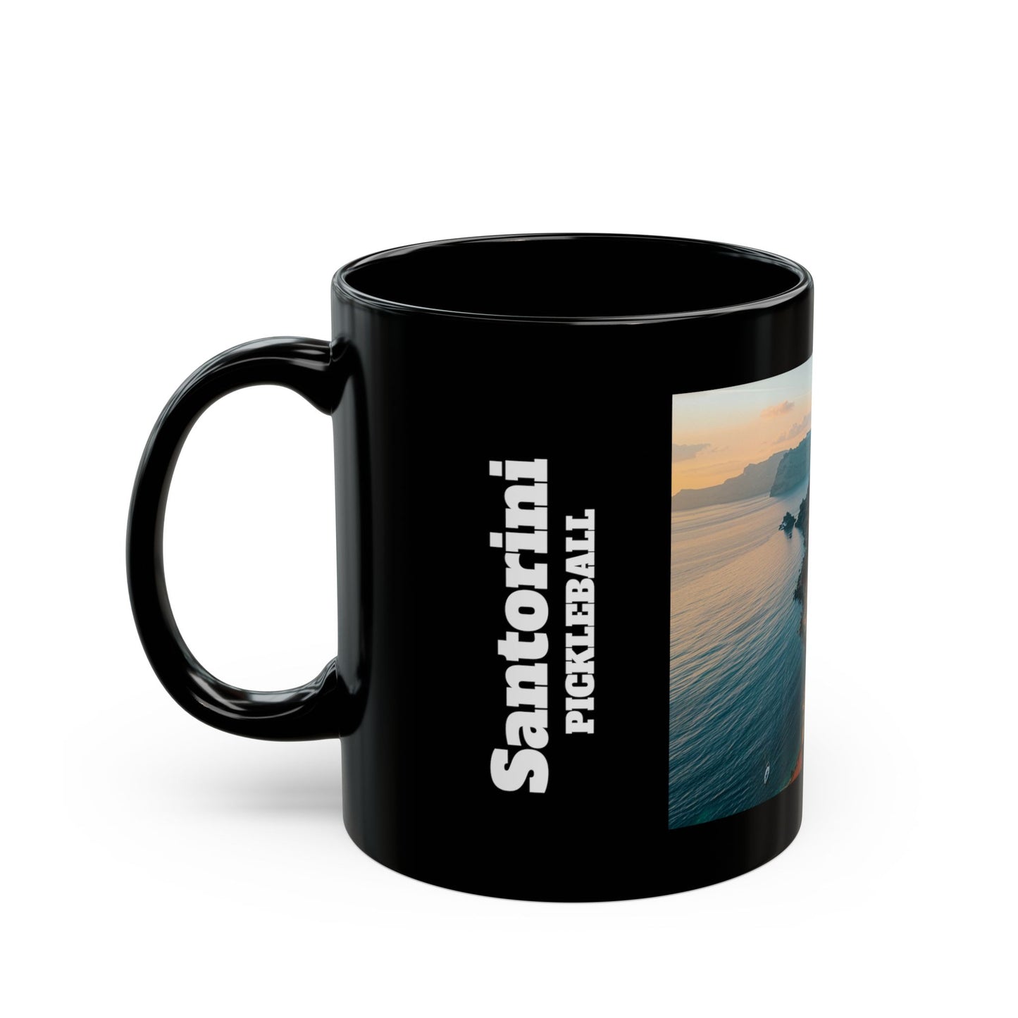 Pickleball Gifts — Santorini Dream Court Mug, Greek Islands & Aegean Sea