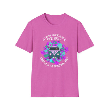 All In On Peace Love and Pickleball Shirt | Funny Pickleball Gift | Retro Hippie Van Tee | Pickleball Apparel