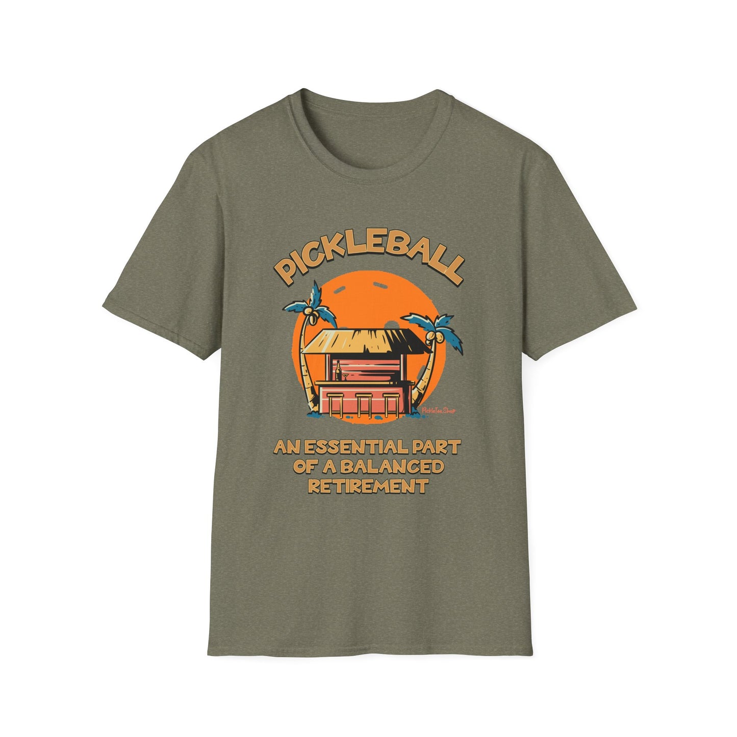 Pickleball — An Essential Part of a Balanced Retirement | Funny Retirement Pickleball Shirt | PickleTee