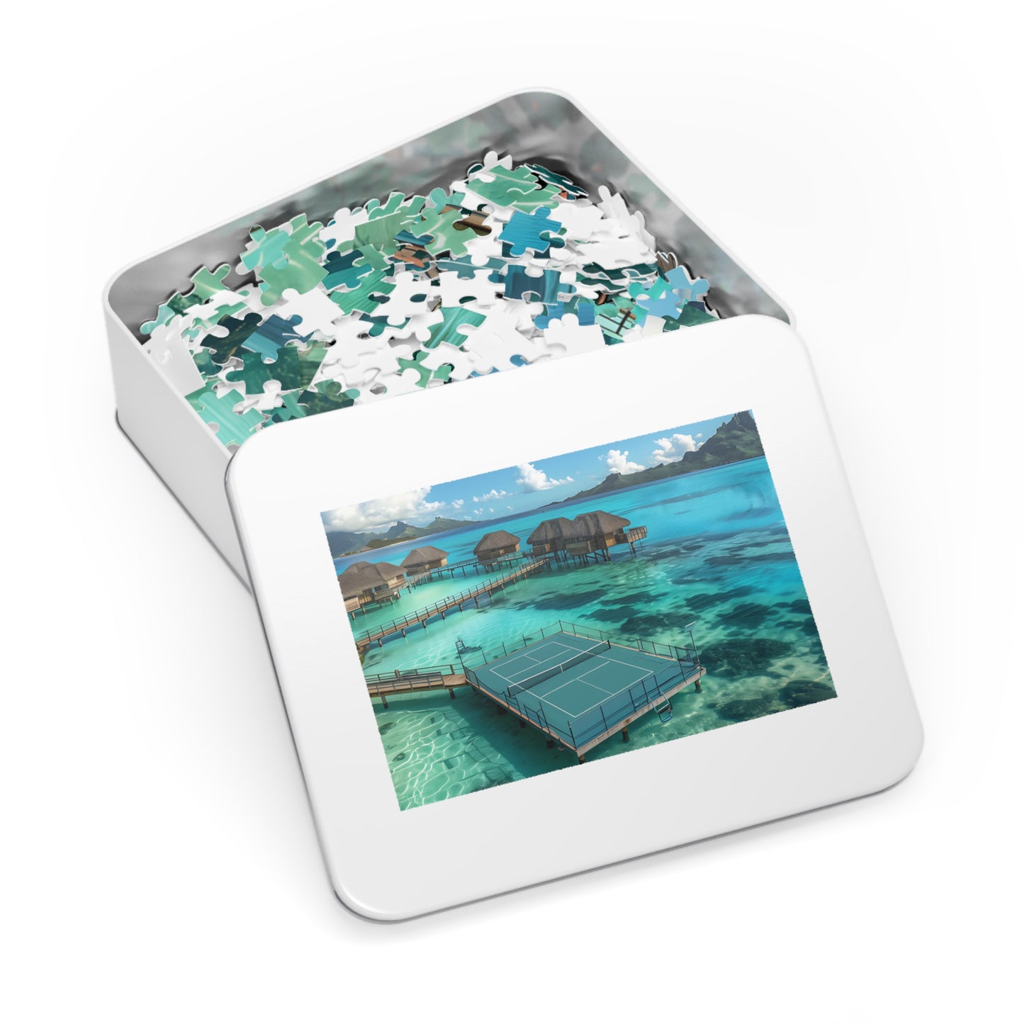 Bora Bora Pickleball Paradise Puzzle — 1000-Piece Jigsaw (30" x 20") with Tin