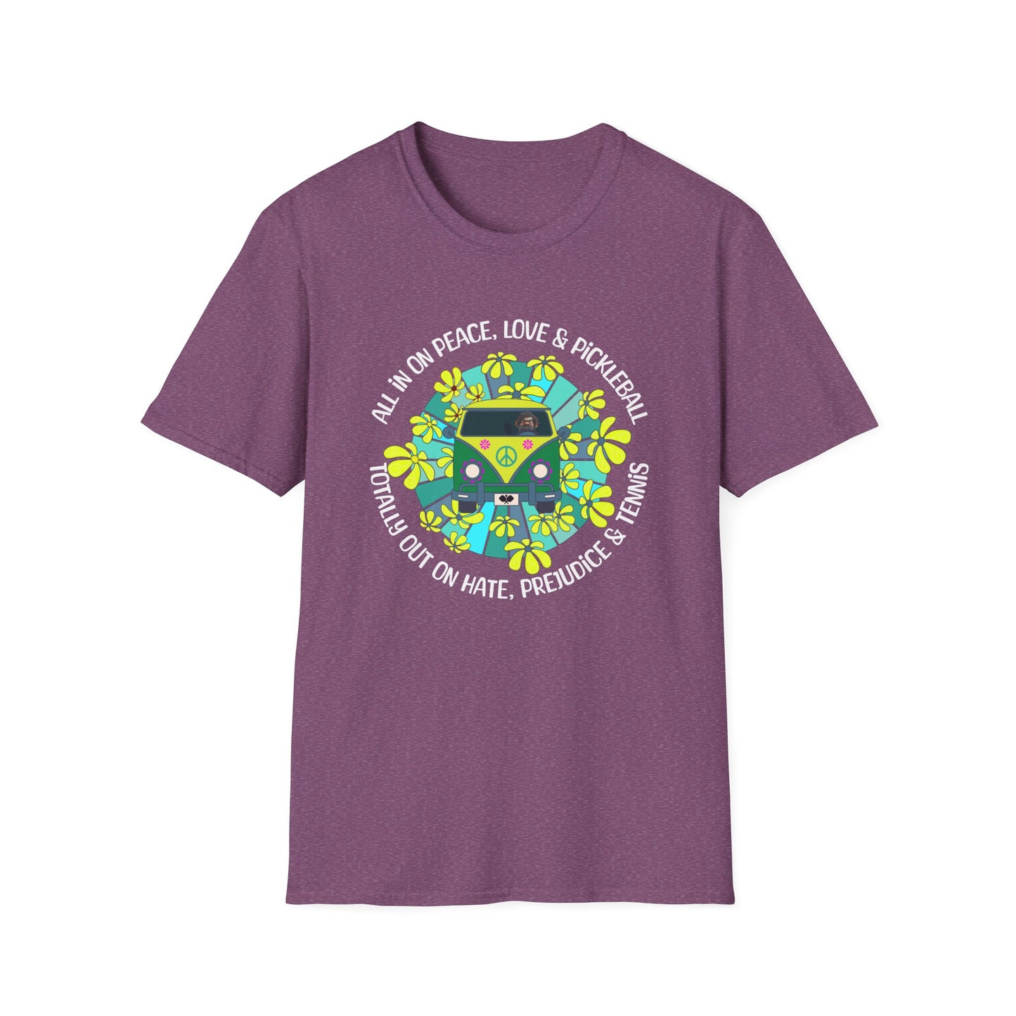 Totally out on hate, prejudice and tennis. – Hippie Pickleball Tee – Retro Pickleball Van Shirt – Funny Pickleball Gift – Pickleball Lover Apparel