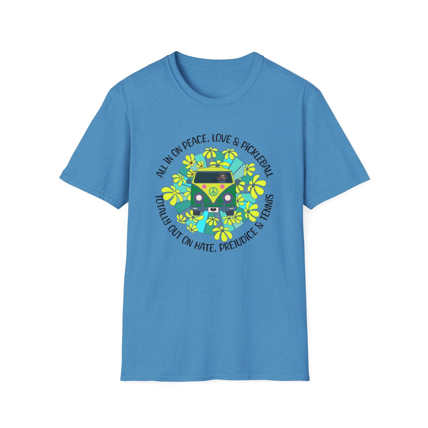 Totally out on hate, prejudice and tennis. – Hippie Pickleball Tee – Retro Pickleball Van Shirt – Funny Pickleball Gift – Pickleball Lover Apparel