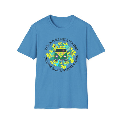 Totally out on hate, prejudice and tennis. – Hippie Pickleball Tee – Retro Pickleball Van Shirt – Funny Pickleball Gift – Pickleball Lover Apparel