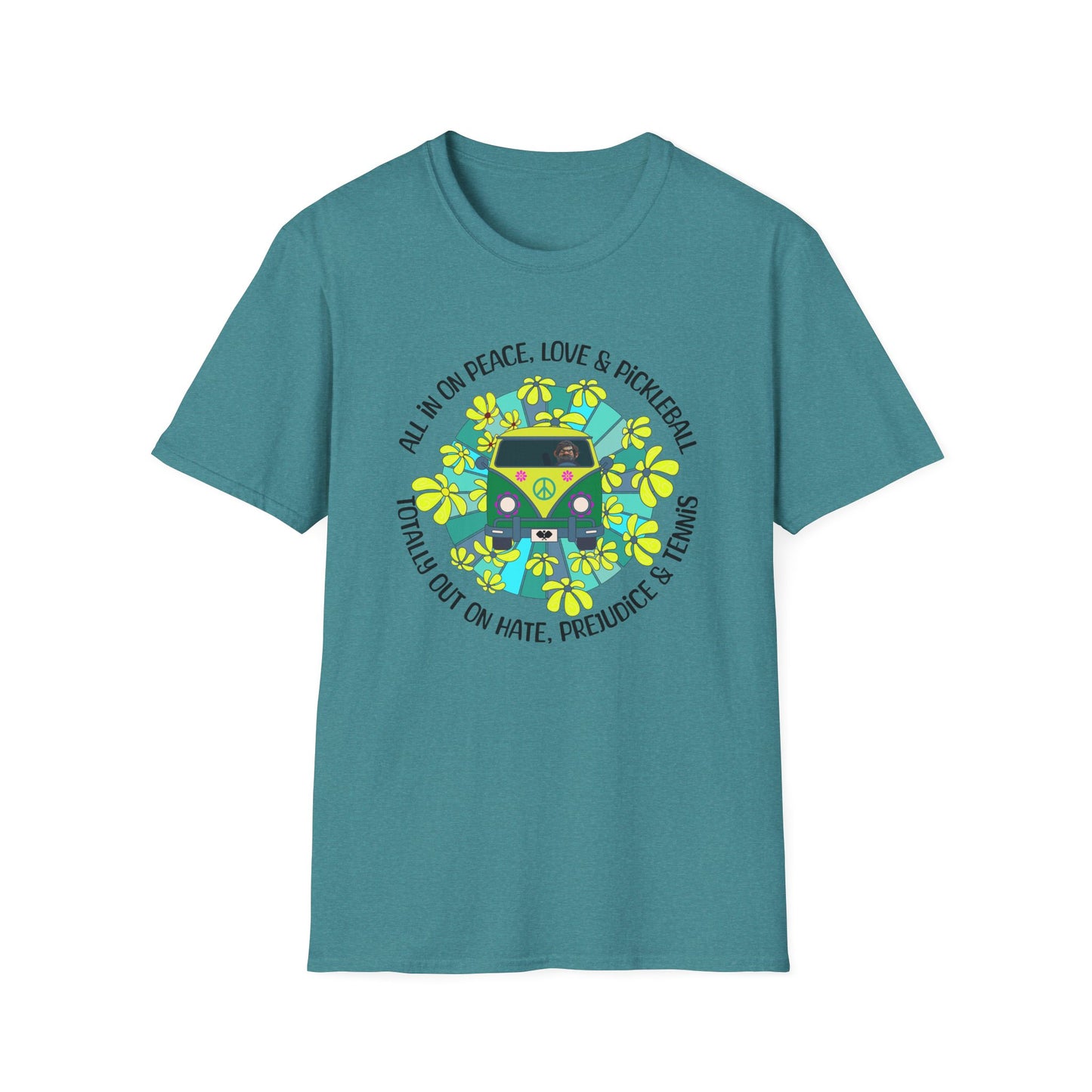 Totally out on hate, prejudice and tennis. – Hippie Pickleball Tee – Retro Pickleball Van Shirt – Funny Pickleball Gift – Pickleball Lover Apparel