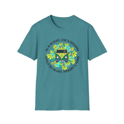 Totally out on hate, prejudice and tennis. – Hippie Pickleball Tee – Retro Pickleball Van Shirt – Funny Pickleball Gift – Pickleball Lover Apparel