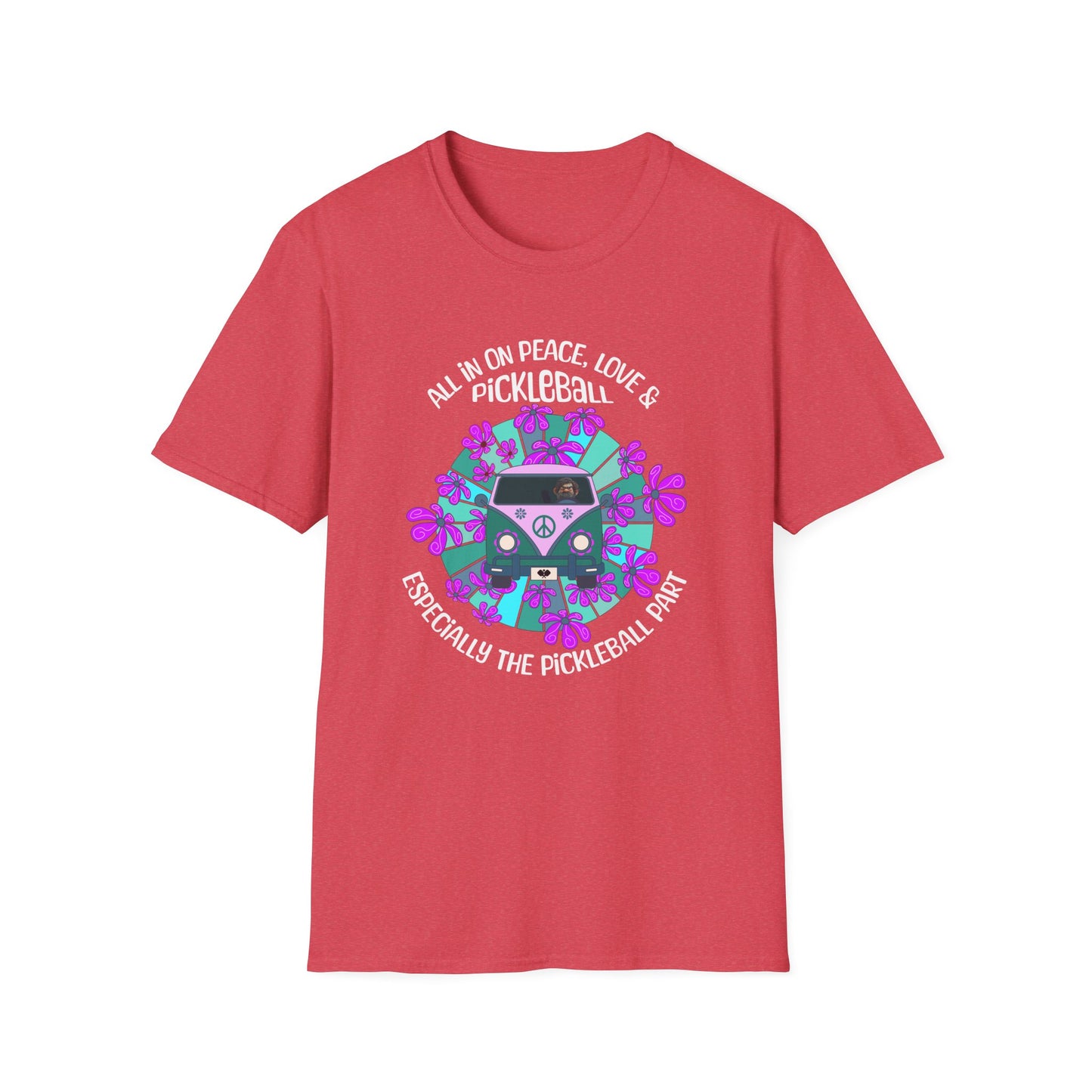 All In On Peace Love and Pickleball Shirt | Funny Pickleball Gift | Retro Hippie Van Tee | Pickleball Apparel
