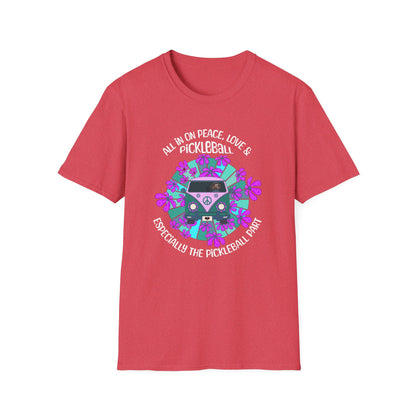 All In On Peace Love and Pickleball Shirt | Funny Pickleball Gift | Retro Hippie Van Tee | Pickleball Apparel