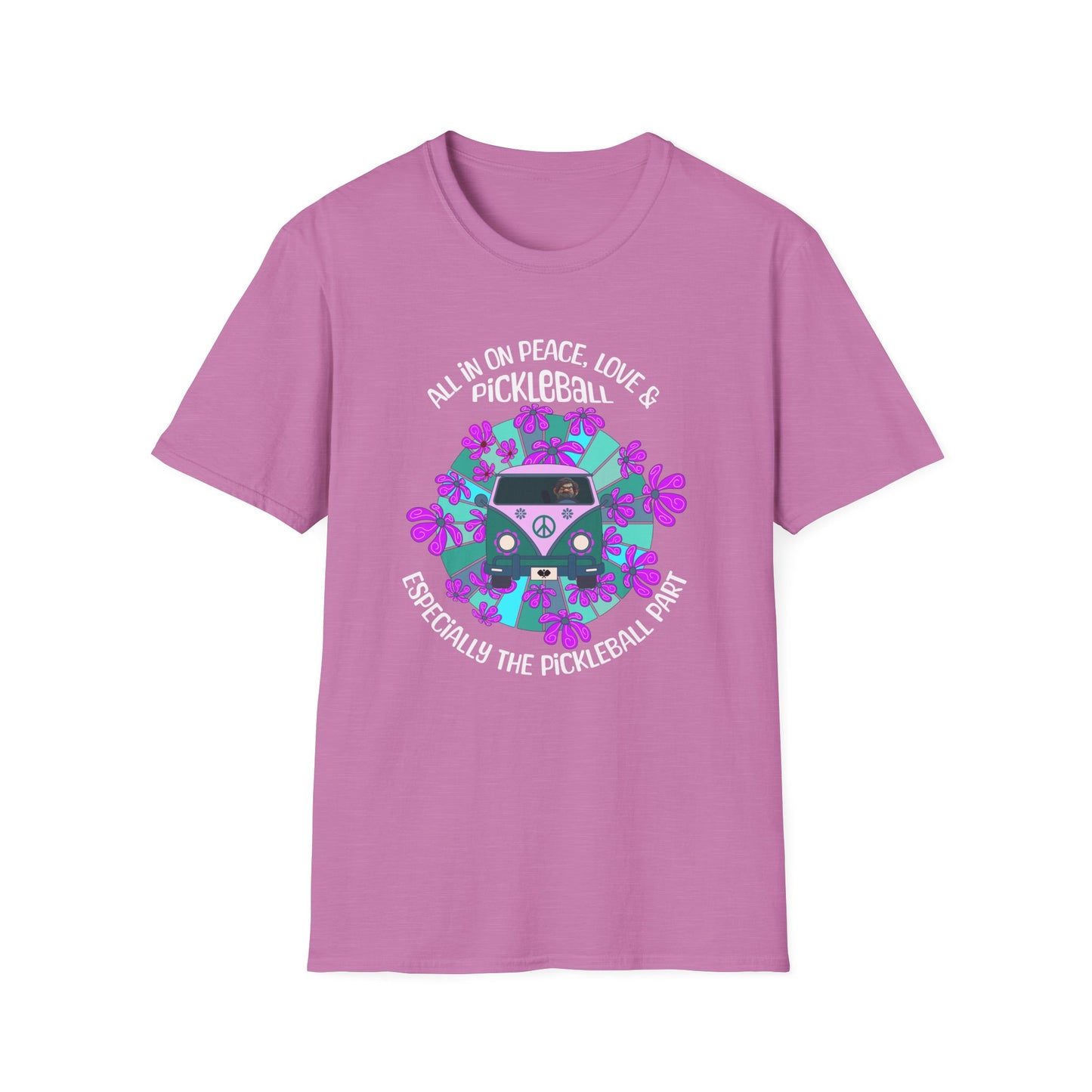 All In On Peace Love and Pickleball Shirt | Funny Pickleball Gift | Retro Hippie Van Tee | Pickleball Apparel