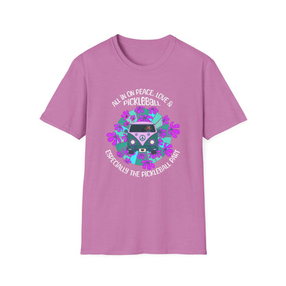 All In On Peace Love and Pickleball Shirt | Funny Pickleball Gift | Retro Hippie Van Tee | Pickleball Apparel