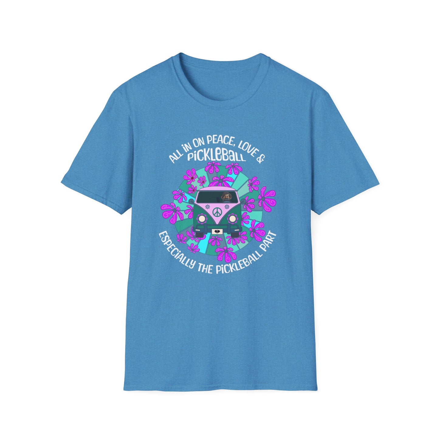 All In On Peace Love and Pickleball Shirt | Funny Pickleball Gift | Retro Hippie Van Tee | Pickleball Apparel