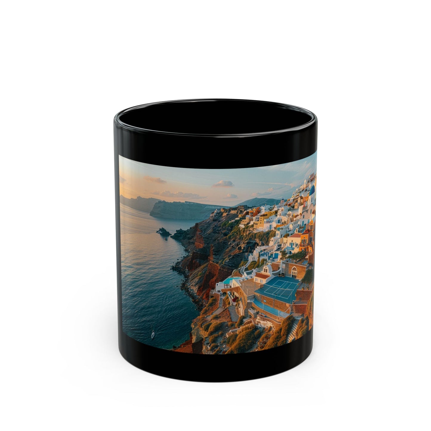 Pickleball Gifts — Santorini Dream Court Mug, Greek Islands & Aegean Sea