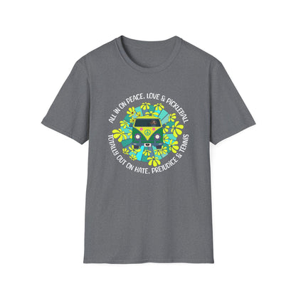 Totally out on hate, prejudice and tennis. – Hippie Pickleball Tee – Retro Pickleball Van Shirt – Funny Pickleball Gift – Pickleball Lover Apparel