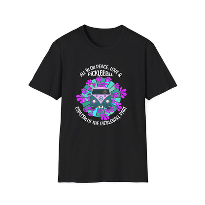 All In On Peace Love and Pickleball Shirt | Funny Pickleball Gift | Retro Hippie Van Tee | Pickleball Apparel