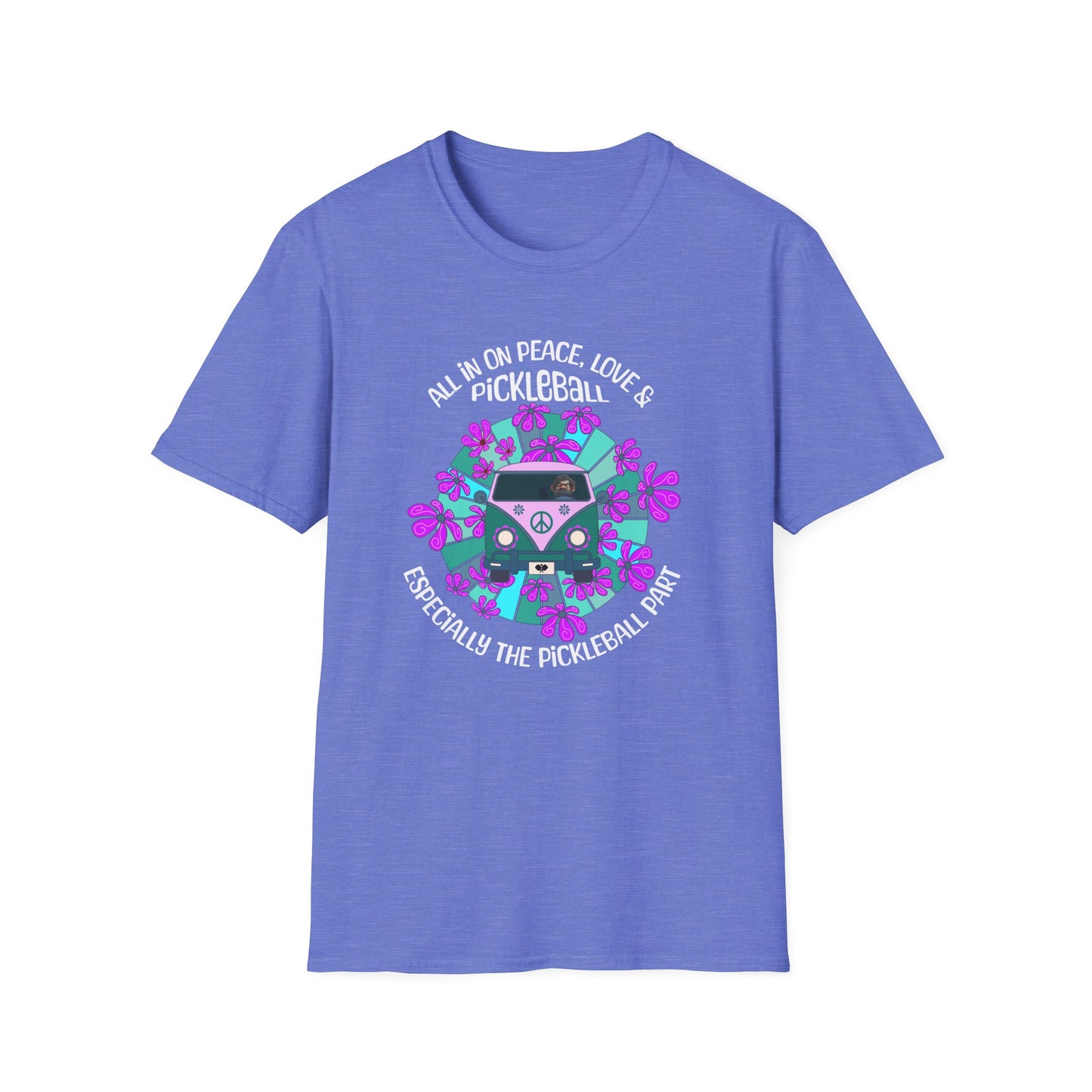 All In On Peace Love and Pickleball Shirt | Funny Pickleball Gift | Retro Hippie Van Tee | Pickleball Apparel