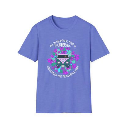 All In On Peace Love and Pickleball Shirt | Funny Pickleball Gift | Retro Hippie Van Tee | Pickleball Apparel