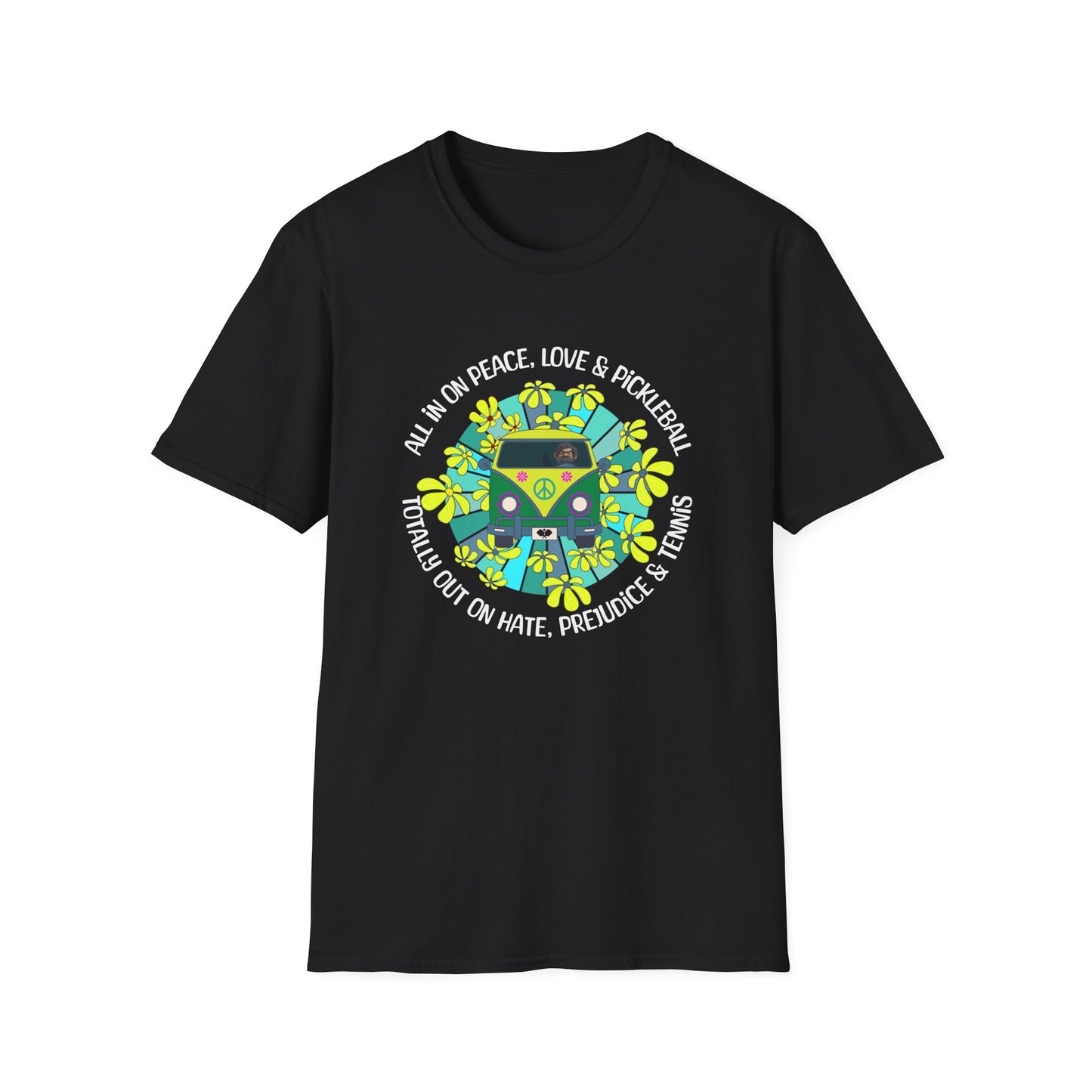 Totally out on hate, prejudice and tennis. – Hippie Pickleball Tee – Retro Pickleball Van Shirt – Funny Pickleball Gift – Pickleball Lover Apparel