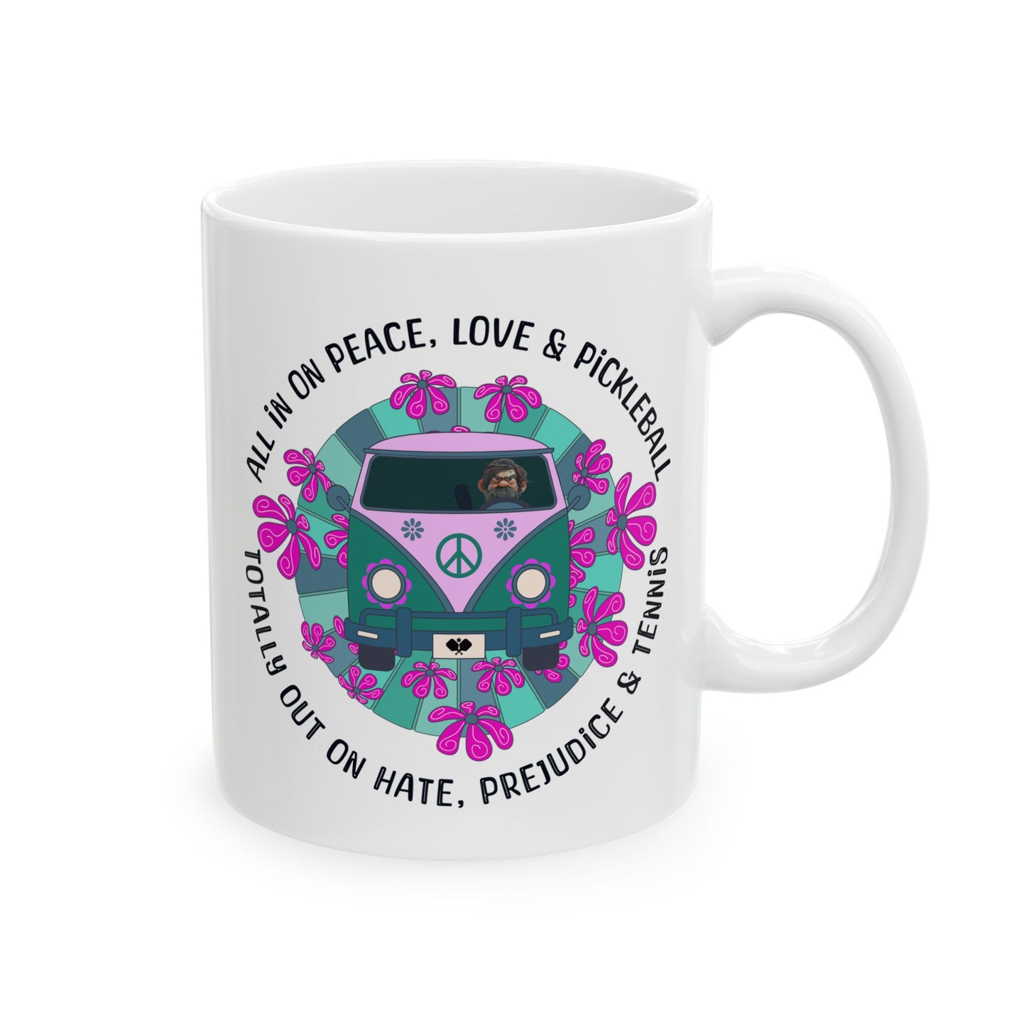 Funny Pickleball Coffee Mug – All In On Peace, Love & Pickleball – Pickleball Player Gift