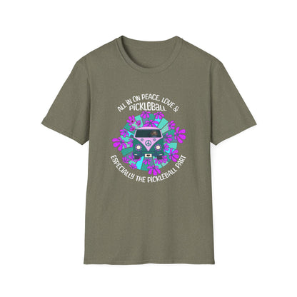All In On Peace Love and Pickleball Shirt | Funny Pickleball Gift | Retro Hippie Van Tee | Pickleball Apparel