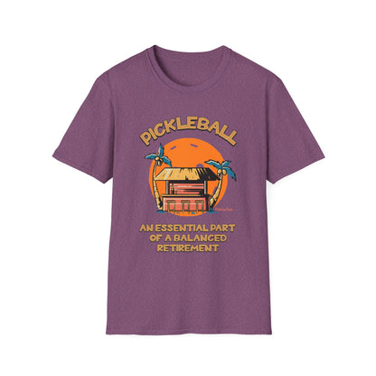 Pickleball — An Essential Part of a Balanced Retirement | Funny Retirement Pickleball Shirt | PickleTee