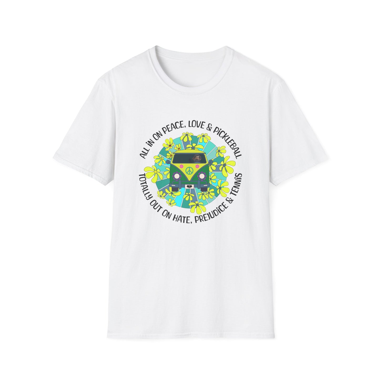 Totally out on hate, prejudice and tennis. – Hippie Pickleball Tee – Retro Pickleball Van Shirt – Funny Pickleball Gift – Pickleball Lover Apparel