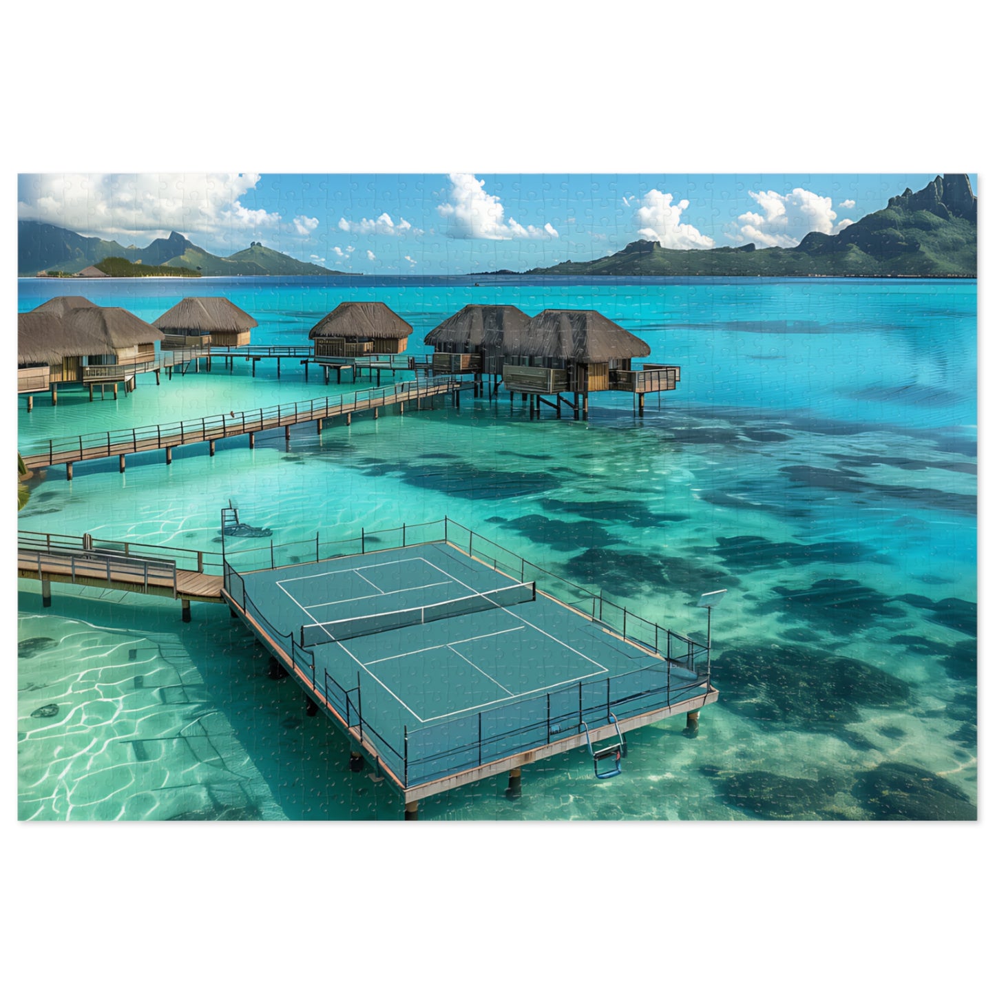 Bora Bora Pickleball Paradise Puzzle — 1000-Piece Jigsaw (30" x 20") with Tin