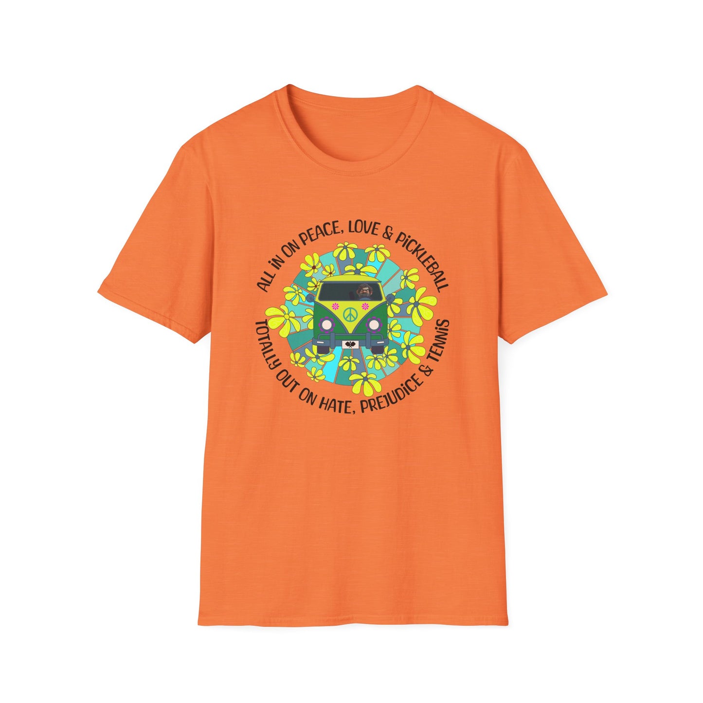 Totally out on hate, prejudice and tennis. – Hippie Pickleball Tee – Retro Pickleball Van Shirt – Funny Pickleball Gift – Pickleball Lover Apparel