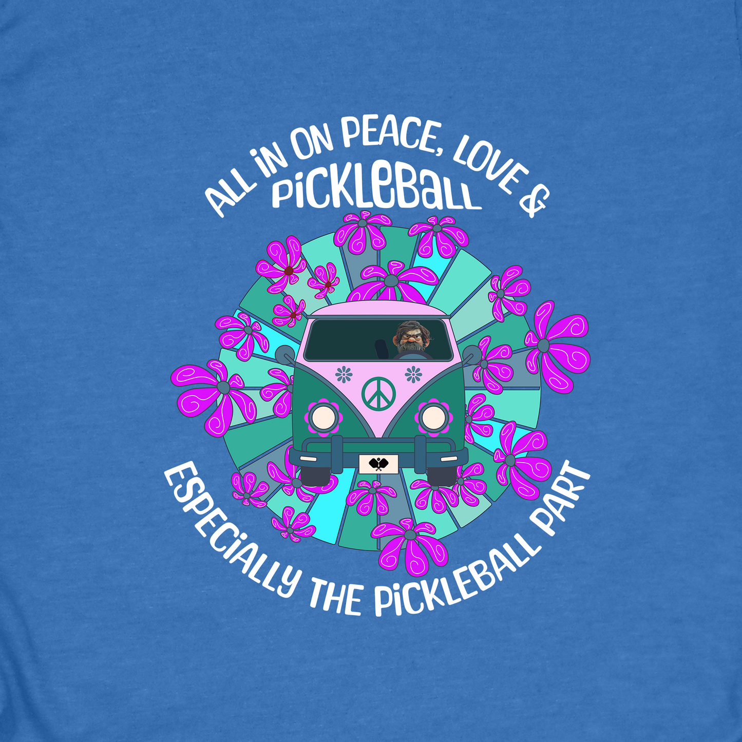 All In On Peace Love and Pickleball Shirt | Funny Pickleball Gift | Retro Hippie Van Tee | Pickleball Apparel