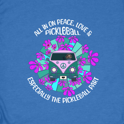 All In On Peace Love and Pickleball Shirt | Funny Pickleball Gift | Retro Hippie Van Tee | Pickleball Apparel