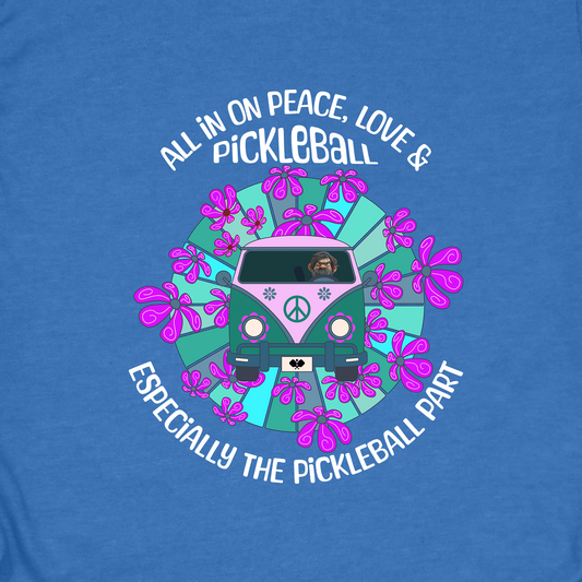 All In On Peace Love and Pickleball Shirt | Funny Pickleball Gift | Retro Hippie Van Tee | Pickleball Apparel