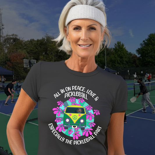 All In On Peace Love and Pickleball Shirt