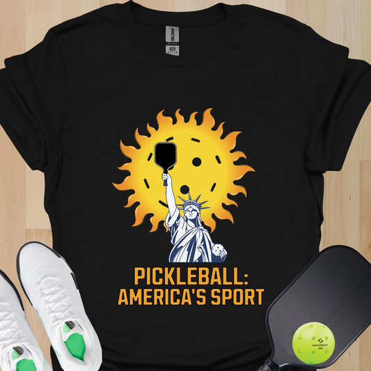 Pickleball America’s Sport Shirt, Patriotic Pickleball T-Shirt, USA Pickleball Tee, Statue of Liberty Pickleball Shirt, Gift for Pickleball Player