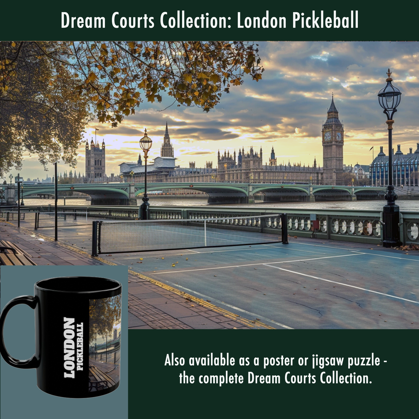 Pickleball Gifts — London Dream Court Mug, Big Ben & Thames