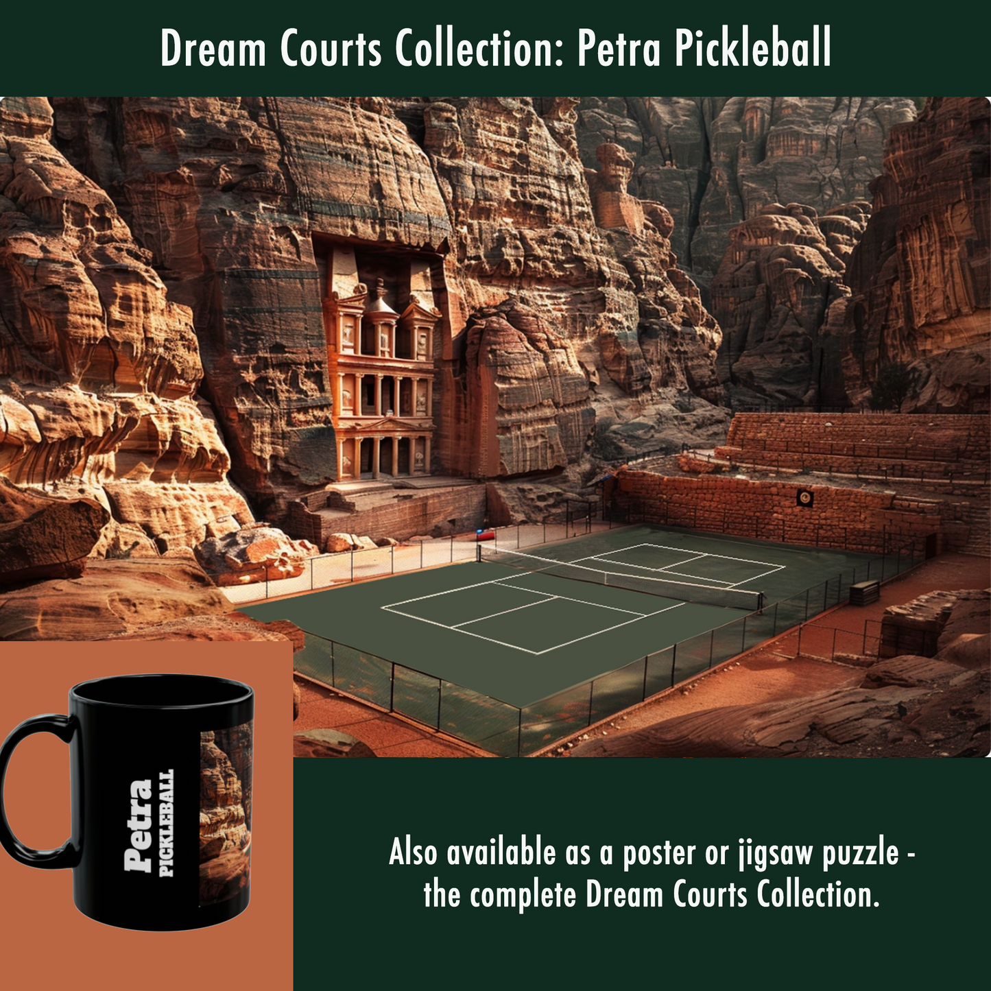 Pickleball Gifts — Petra Dream Court Mug, Ancient Wonder & Rose City