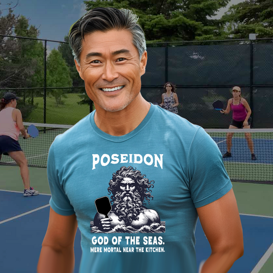 Poseidon Pickleball Shirt — God of the Seas, Mere Mortal Near the Kitchen