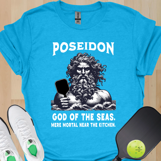 Funny Pickleball Shirt, Poseidon God of the Seas Mere Mortal at the Kitchen Tee, Pickleball Mythology Shirt, Funny Gift for Pickleball Player, Pickleball Humor Shirt