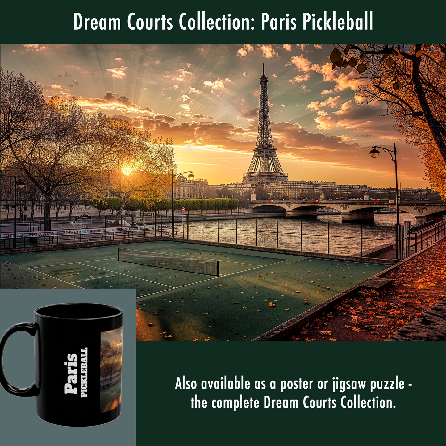 Pickleball Gifts — Paris Dream Court Mug, Eiffel Tower & Seine
